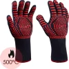 Gants Pour BBQ Et Four Gants Résistants à La Chaleur (2 Pièces) - Jusqu'à 500°C - Siliconen / Antidérapant - Extra Long - Protection Des Bras - Résistant Aux Coupures - Double Doublure - Rouge