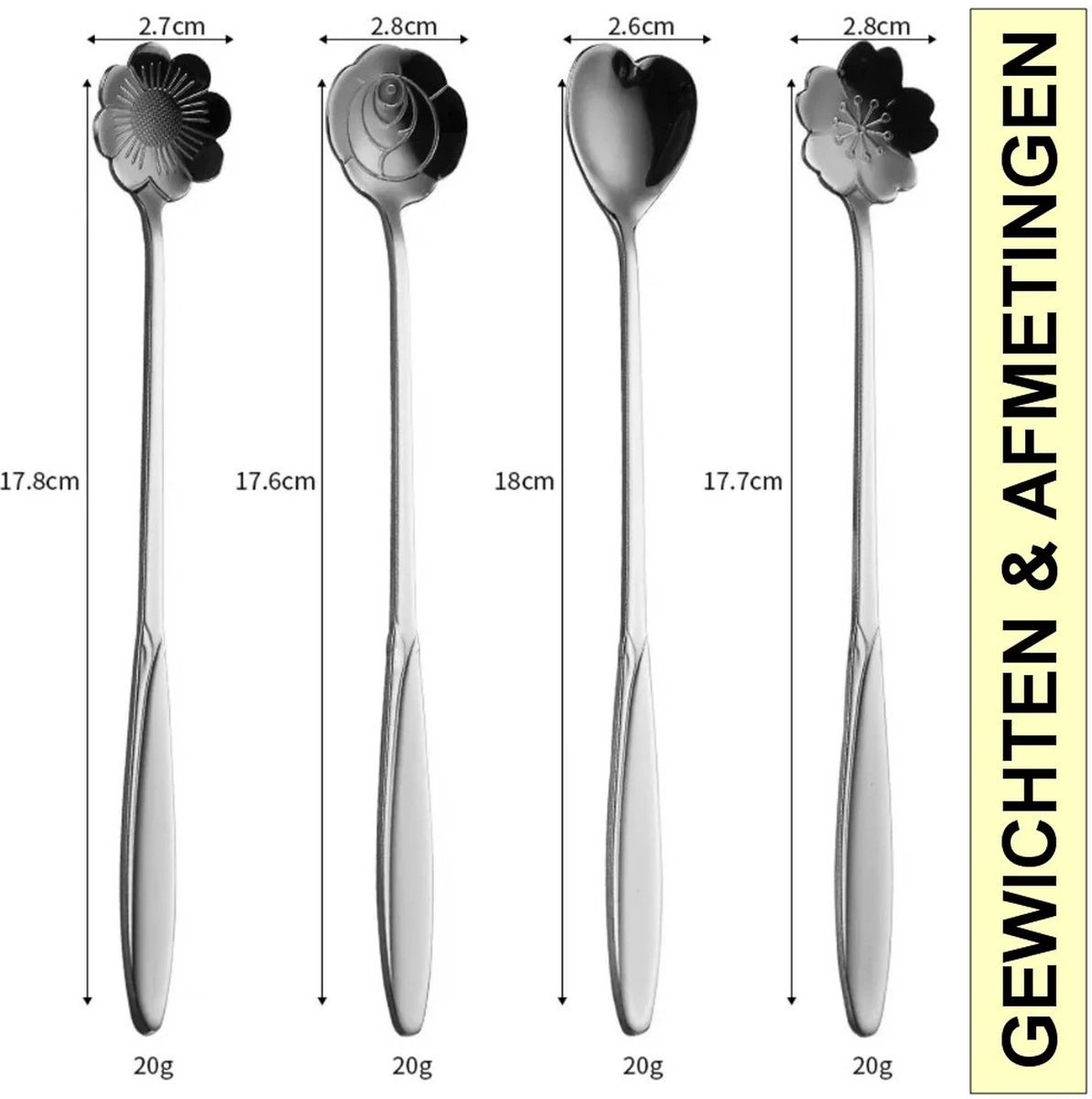 Fako Bijoux® - 8 Cuillères Longues Motif Bloem - Latte Macchiato - Long Drink - Cocktail - Dessert - Glace - Café - Argent - 8 Pièces - Sac De Rangement 2 Fako Bijoux® - 8 Cuillères Longues Motif Bloem - Latte Macchiato - Long Drink - Cocktail - Dessert - Glace - Café - Argent - 8 Pièces - Sac De Rangement – Image 2