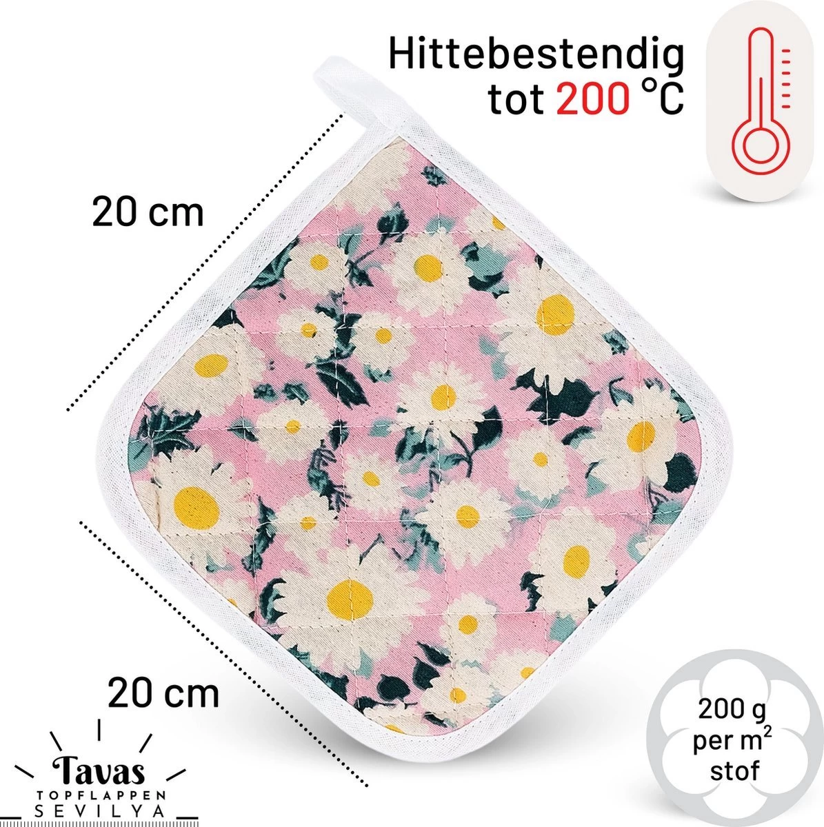 Pure Gant De Cuisine Avec Manique - Rose Avec Marguerites Set De 4 Katoen , Thermolite Résistant à La Chaleur Jusqu'à 200°C Set De Maniques Et Gants De Gants De Four Gants De Four 3 Pure Gant De Cuisine Avec Manique - Rose Avec Marguerites Set De 4 Katoen , Thermolite Résistant à La Chaleur Jusqu'à 200°C Set De Maniques Et Gants De Gants De Four Gants De Four – Image 3