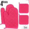 Set De Gants De Four Résistantes à La Chaleur Tavas | 2 Gants De Four Et 2 Maniques | Katoen, Thermolite | Jusqu'à 200°C | Rose