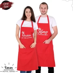 Set De 2 Rouge | 65x95cm | King Et Reine De La Kitchen | 2 Tabliers De Cuisine | Tablier Avec Poches | Tablier De Cuisine Dames | Tablier De Cuisine Pour Femme | Tablier De Cuisine Pour Hommes | Cadeau | BBQ De Cuisson