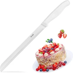 Couteau à Gâteau Fixwell®, Blanc, Couteau à Pâtisserie Tranchant Avec Coupe à La Scie Pour Tartes, Gâteaux, Etc.