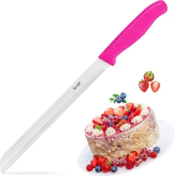 Couteau à Gâteau Fixwell®, Rose, Couteau à Pâtisserie Tranchant Avec Coupe à La Scie Pour Tartes, Gâteaux, Etc.