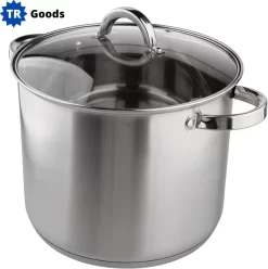 TR Goods - Pot à Soupe En Acier Inoxydable 8,5 Litres Avec Couvercle - Acier Inoxydable - Avec Couvercle - 24 Cm - Convient Pour L'induction