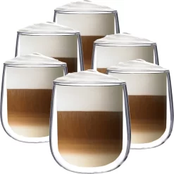 Verres à Verres à Café De Luxe à Double Paroi - Verres à Verres à Thé à Double Paroi - Verres à Cappuccino - Tasse à Cappuccino - Verres à Thé à Double Paroi - 250 Ml Lot De 6