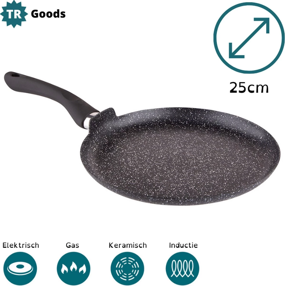 TR Goods - Poêle à Crêpes Ø25cm - Poêle à Crêpes - Olimp Zwart - Antiadhésif - Revêtement Antiadhésif - Convient Pour L'induction 1 TR Goods - Poêle à Crêpes Ø25cm - Poêle à Crêpes - Olimp Zwart - Antiadhésif - Revêtement Antiadhésif - Convient Pour L'induction