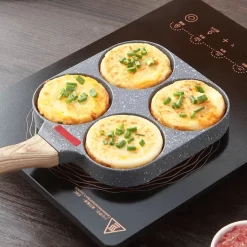 Pureen® 4 En 1 Frying Pan Non Stick - Casseroles Et Poêles - Quatre Pièces - Quatre Trous - Accessoires De Vêtements Pour Bébé De Cuisine - Omelette Pan - Pour Les Burgers Et Les œufs - Crêpes - Geen Fumée - Résistant Aux Taches