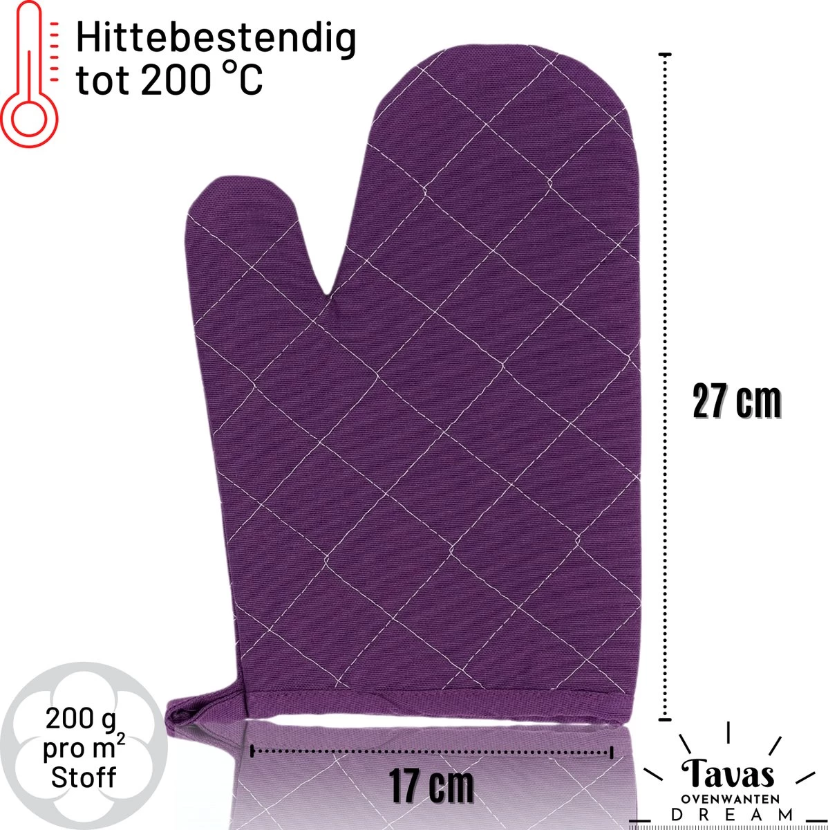 Tavas Gants De Gants De Four Résistants à La Chaleur 8 Pièces Violet Gant De Four En Katoen, Thermolite Jusqu'à 200°C 2 Tavas Gants De Gants De Four Résistants à La Chaleur 8 Pièces Violet Gant De Four En Katoen, Thermolite Jusqu'à 200°C – Image 2