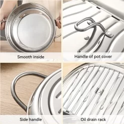 Friteuse En Acier Inoxydable Avec Thermomètre - 3,2 L - Égouttoir à Huile Et Couvercle - Friteuse De Style Japonais - Friteuse Tempura Pour Tempura - Frites - Steak De Poulet -Fournitures De Cuisine Boutique 1199x1200 2