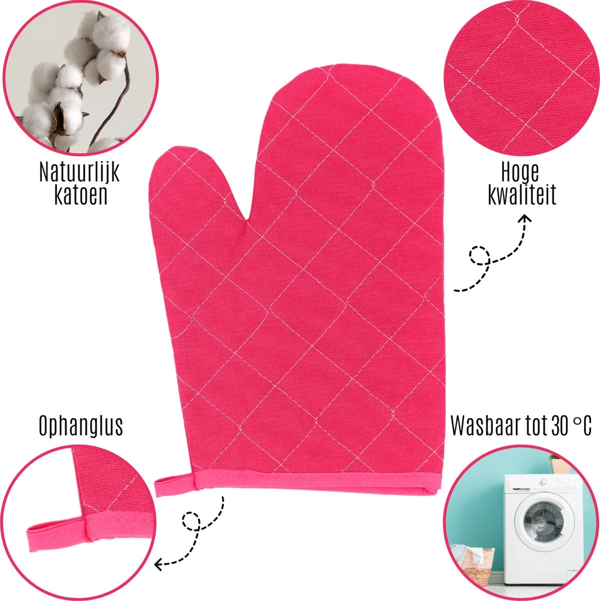 Tavas Gants De Gants De Four Résistants à La Chaleur 4 Pièces Rose Gant De Four En Katoen, Thermolite Jusqu'à 200°C 4 Tavas Gants De Gants De Four Résistants à La Chaleur 4 Pièces Rose Gant De Four En Katoen, Thermolite Jusqu'à 200°C – Image 4