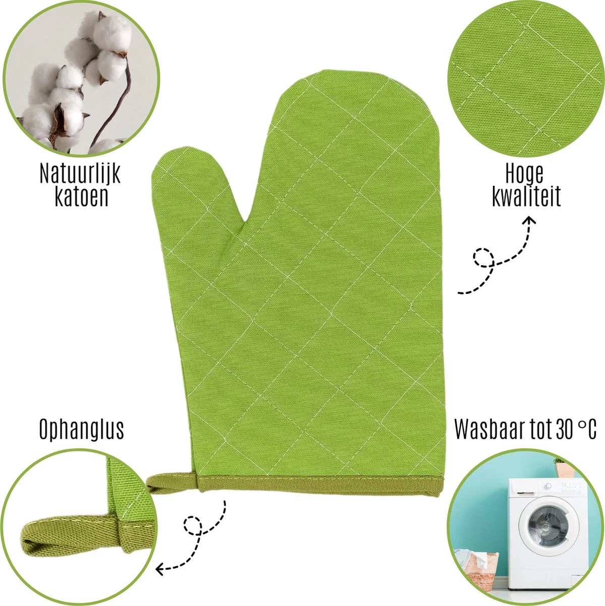 Set De Gants De Four Résistantes à La Chaleur Tavas | 2 Gants De Four Et 2 Maniques | Katoen, Thermolite | Jusqu'à 200°C | Vert 4 Set De Gants De Four Résistantes à La Chaleur Tavas | 2 Gants De Four Et 2 Maniques | Katoen, Thermolite | Jusqu'à 200°C | Vert – Image 4