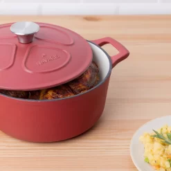 Cocotte En Fonte Navaris Avec Couvercle - Faitout - Poêle émaillée - Convient Pour La Cuisson à Induction, Gaz Et Vitrocéramique - Rouge Mat -Fournitures De Cuisine Boutique 1199x1200 9