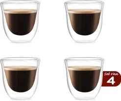 Verres à Expresso à Double Paroi De Premium Supérieure - 70 ML - Set De 4 Verres à Expresso Soufflés à La Main - Tasses à Expresso