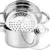 Casseroles Casseroles à Vapeur Set 3 Pièces I Marmite Insert Vapeur Couvercle Ø 18 Cm - 2,5L Inox I Cuiseur Vapeur Riz Cuiseur Vapeur Légumes Cuiseur Vapeur Poisson Et Viande I Sain Savoureux Économique