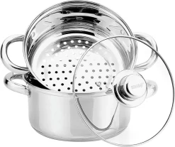Casseroles Casseroles à Vapeur Set 3 Pièces I Marmite Insert Vapeur Couvercle Ø 18 Cm - 2,5L Inox I Cuiseur Vapeur Riz Cuiseur Vapeur Légumes Cuiseur Vapeur Poisson Et Viande I Sain Savoureux Économique