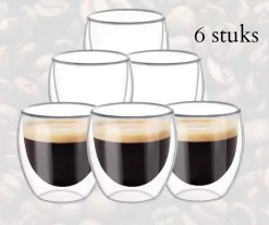 Bwa Commerce - Tasses à Espresso De Luxe En Glas à Double Paroi - Set De 6 - 80 Ml - Verres à Espresso à Double Paroi - Tasses à Espresso à Double Paroi - Verre à Shot Espresso - Verres à Espresso - Café