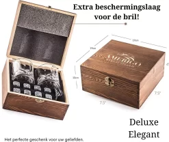 Onirique - Ensemble à Whisky De Luxe - Whisky - Verres à Whisky Dans Un Coffret Cadeau De Luxe - 2 Verres à Whisky - 8 Pierres De Refroidissement En Granit Et Sac En Velours - Coffret En Bois Fait à La Main -Fournitures De Cuisine Boutique 1200x1010 2