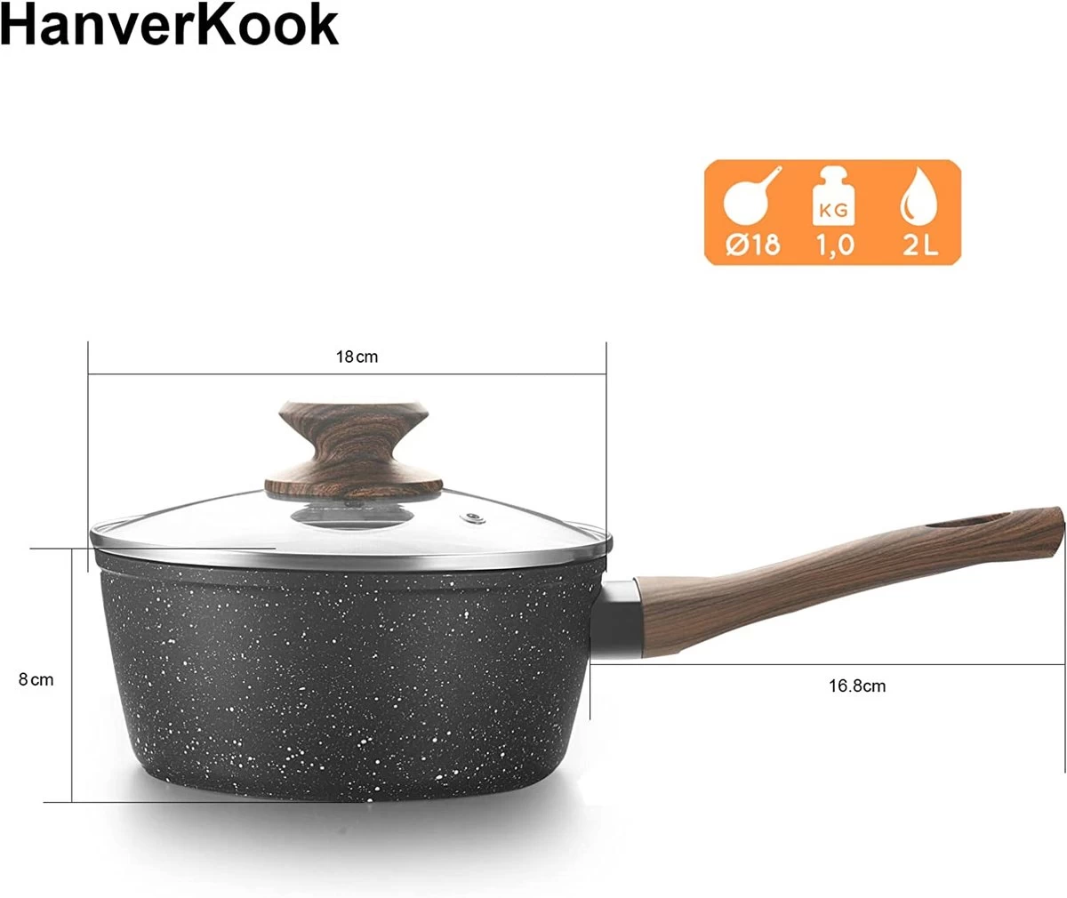 Casserole HanverKook 18cm - Casserole Avec Couvercle - Petite Casserole - Pot à Lait Enrobé, Induction (manche : Aspect Bois Marron) 4 Casserole HanverKook 18cm - Casserole Avec Couvercle - Petite Casserole - Pot à Lait Enrobé, Induction (manche : Aspect Bois Marron) – Image 4