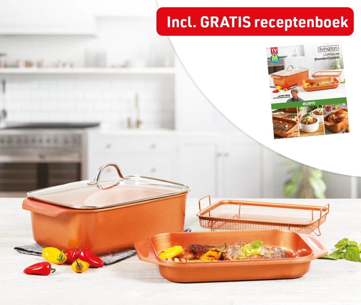 Livington Copperline WonderCooker - Ensemble De Cuisine 14 En 1 - Casserole, Poêle à Griller, Mijoteuse Et Plus - Ensemble De Cuisine Pour Tous Les Types De Cuisinières, Y Compris L'induction 8 Livington Copperline WonderCooker - Ensemble De Cuisine 14 En 1 - Casserole, Poêle à Griller, Mijoteuse Et Plus - Ensemble De Cuisine Pour Tous Les Types De Cuisinières, Y Compris L'induction – Image 8