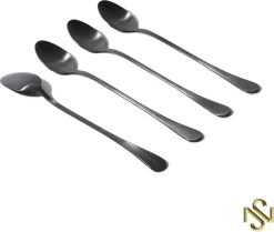 San Naila - Cuillères à Latte Macchiato - 4 Pièces - Cuillères Longues à Yaourt, à Dessert Ou à Café En Acier Inoxydable - Zwart