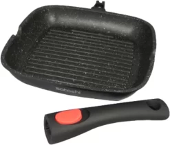 Satoshi - Poêle à Griller 28cm - Avec Poignée Amovible - Convient à L'induction - Avec Revêtement En Marbre Antiadhésif -Fournitures De Cuisine Boutique 1200x1024