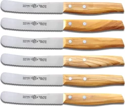 Eikaso Solingen Eikaso Couteau à Petit Déjeuner / Couteau à Pain - Dentelé - Lame 11 Cm - Bois D'Olivier - 6 Pièces