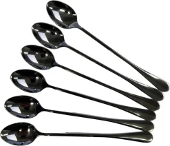 Cuillères à Latte Macchiato - Longues Cuillères à Yaourt, à Dessert Ou à Café En Acier Inoxydable - Lot De 6 Pièces - Noir