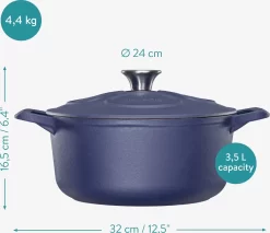 Cocotte En Fonte Navaris Avec Couvercle - Faitout - Poêle émaillée - Convient Pour La Cuisson à Induction, Gaz Et Vitrocéramique - Bleu Mat -Fournitures De Cuisine Boutique 1200x1037 3