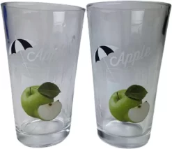 Verre à Limonade "Apple Soft Drinks" Apple Design ESTAVANA - Transparent / Vert - Glas - Ø 9 Xh 15 Cm - Set De 2 - Boire - Verre à Boire - Glas - Verre à Eau - Été - Boire - Boire - Fête - Fête - Verre Long Drink