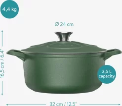 Cocotte En Fonte Navaris Avec Couvercle - Faitout - Poêle émaillée - Convient Pour La Cuisson à Induction, Gaz Et Vitrocéramique - Vert Mat -Fournitures De Cuisine Boutique 1200x1039 5