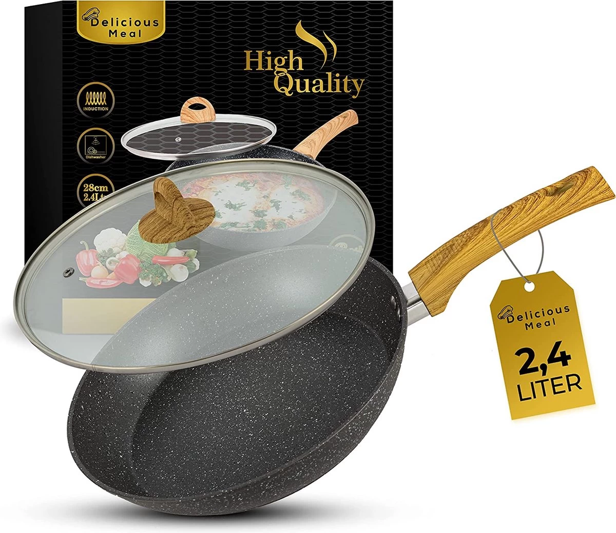 Casserole De Chef 28 Cm - Induction [s'adapte à Toutes Les Cuisines] Poignée Amovible / Poêle à Frire Avec Couvercle Enduit - Gagnant Du Test Casseroles à Rebord Haut - Nu Dead Chef Leg