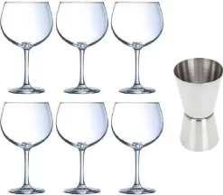 6x Gin Tonic / Verres à Cocktail 700 Ml - Avec Gobelet Doseur En Acier Inoxydable / Taille De Barre 2-en-1 15/30 Ml
