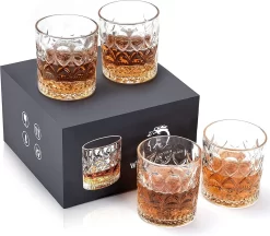 Set De 4 Verres à Whisky 300 Ml Pour Boire Du Bourbon Scotch Whisky Rhum Cocktail Cognac Vodka Verres à Whisky Avec Boîte De Luxe Un Cadeau Unique Pour Homme Femme