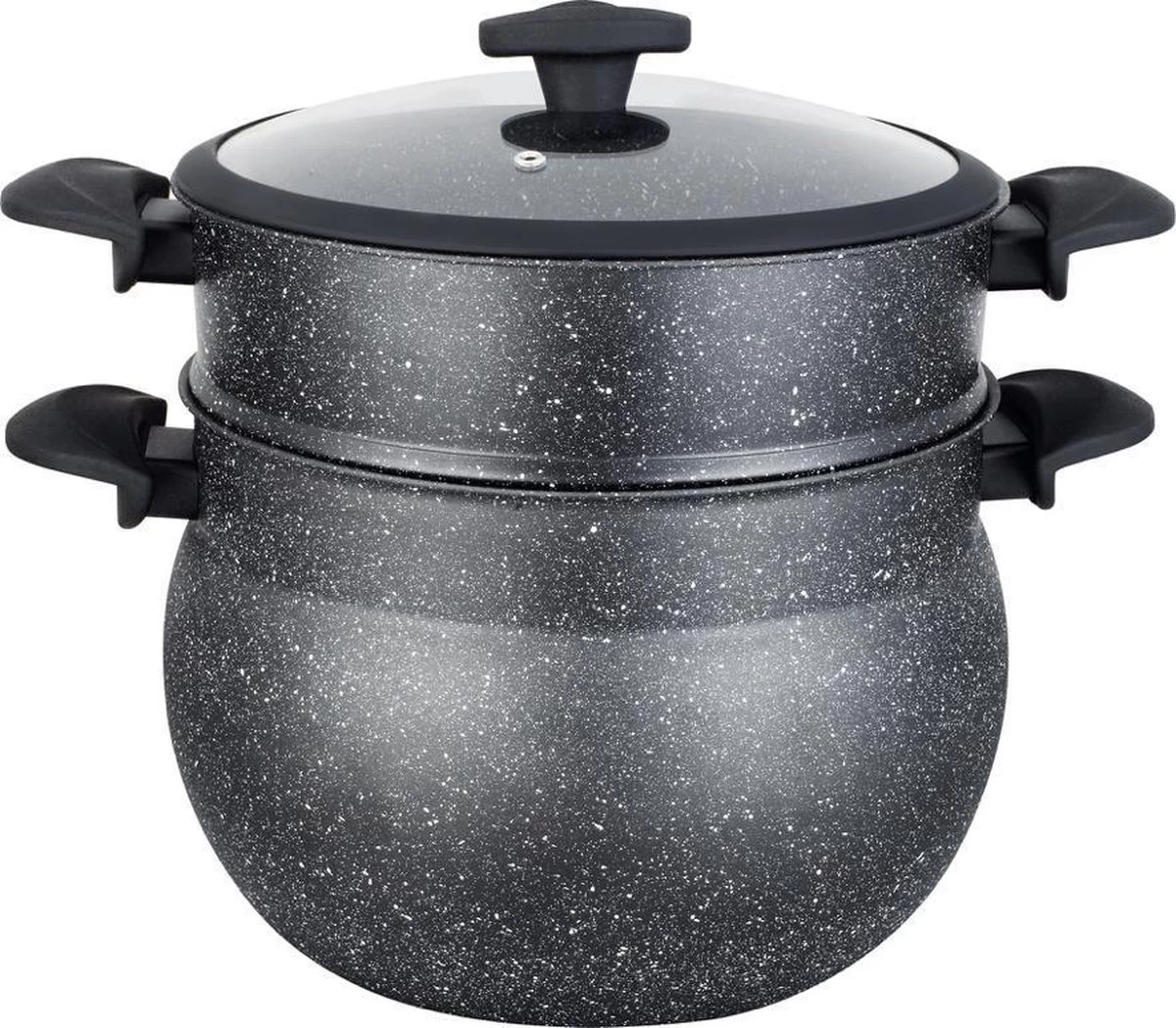 Poêle à Couscous Royal Swiss - Couscoussier - Cuiseur Vapeur - 8L - Toutes Sources De Chaleur - Aluminium Recouvert De Pierre - Couvercle En Verres - NOIR 4 Poêle à Couscous Royal Swiss - Couscoussier - Cuiseur Vapeur - 8L - Toutes Sources De Chaleur - Aluminium Recouvert De Pierre - Couvercle En Verres - NOIR – Image 4