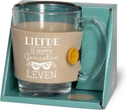 Verre à Thé - "L'amour, C'est Profiter De La Vie Ensemble" - Avec Un Ruban De Soie Avec Le Texte "Spécialement Voor Jou" - Dans Une Boîte Cadeau Avec Un Ruban Coloré