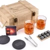 Ensemble De Pierres Et De Verres à Whisky Cadeau Pour Homme, Lot De 2 Verres à Whisky De 10 Oz, 8 Pierres De Refroidissement En Granit, 2 Sous-verres En Ardoise, Cocktail Dans Une Boîte En Bois