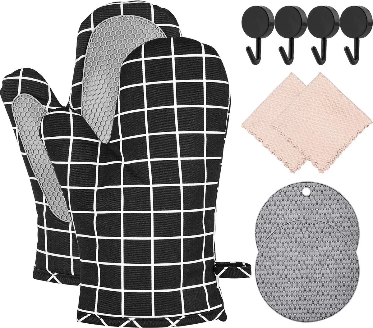 Gants De Four Zacro - Set De 10 Pièces - Protection Jusqu'à 260 °C - Gants De Four Avec 2 Maniques - Résistant à La Chaleur - Cuisson 1 Gants De Four Zacro - Set De 10 Pièces - Protection Jusqu'à 260 °C - Gants De Four Avec 2 Maniques - Résistant à La Chaleur - Cuisson