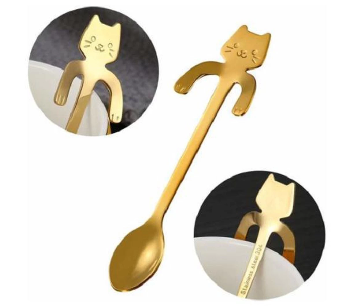 4 Cuillères à Café Hanging Cat - Café Et Thé - Cuillère à Motif De Chat - Cuillère à Café - Acier Inoxydable - Doré 2 4 Cuillères à Café Hanging Cat - Café Et Thé - Cuillère à Motif De Chat - Cuillère à Café - Acier Inoxydable - Doré – Image 2