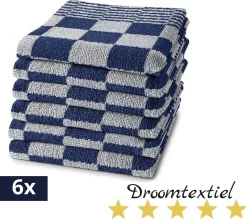 SERVIETTES DE CUISINE - Set De 6 Pièces - 100% COTON - 50x50cm - Blauw Wit - Qualité Restauration - Damier - Dream Textiles