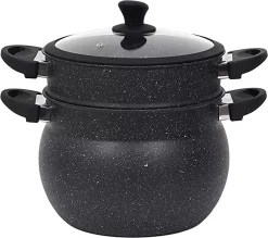 Royalty Line Couscous Pan - Cuiseur Vapeur - 9 Litres - Pour Tous Feux - Couscoussier Avec Poignées Froides - Aluminium - Cuiseur Vapeur Riz Et Légumes Avec Couvercle En Verres - Zwart -Fournitures De Cuisine Boutique 1200x1065