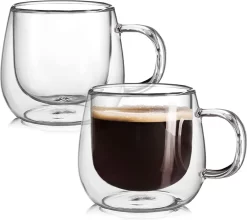 House Of Husk Lot De 2 Verres à Double Paroi Avec Oreille – Verres à Café – Verres à Verres à Thé – Verres à Café – 2 Pièces – Verres à Latte Macchiato Et Cappuccino –