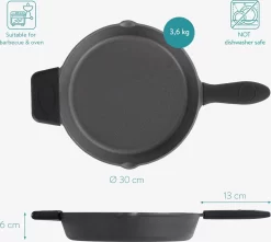 Navaris En Fonte Navaris - Poêle En Fonte - Poêle Ronde - Convient à Toutes Les Sources De Chaleur - � 30 Cm - Avec Poignée Amovible - Zwart -Fournitures De Cuisine Boutique 1200x1073 1