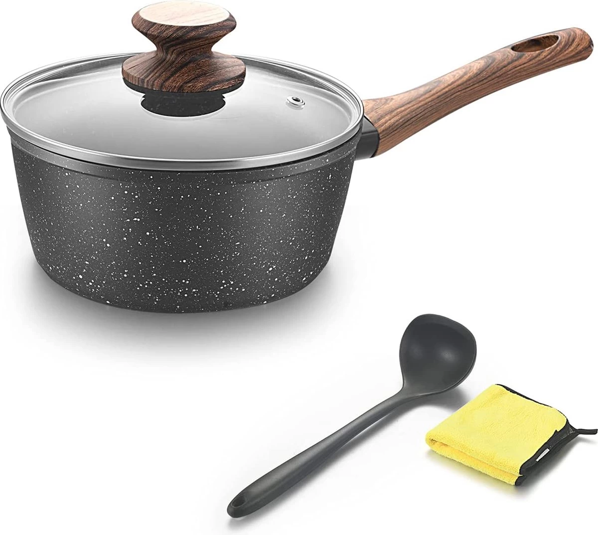Casserole HanverKook 18cm - Casserole Avec Couvercle - Petite Casserole - Pot à Lait Enrobé, Induction (manche : Aspect Bois Marron) 1 Casserole HanverKook 18cm - Casserole Avec Couvercle - Petite Casserole - Pot à Lait Enrobé, Induction (manche : Aspect Bois Marron)