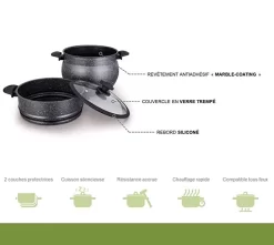 Royalty Line Couscous Pan - Cuiseur Vapeur - 9 Litres - Pour Tous Feux - Couscoussier Avec Poignées Froides - Aluminium - Cuiseur Vapeur Riz Et Légumes Avec Couvercle En Verres - Zwart -Fournitures De Cuisine Boutique 1200x1074 1