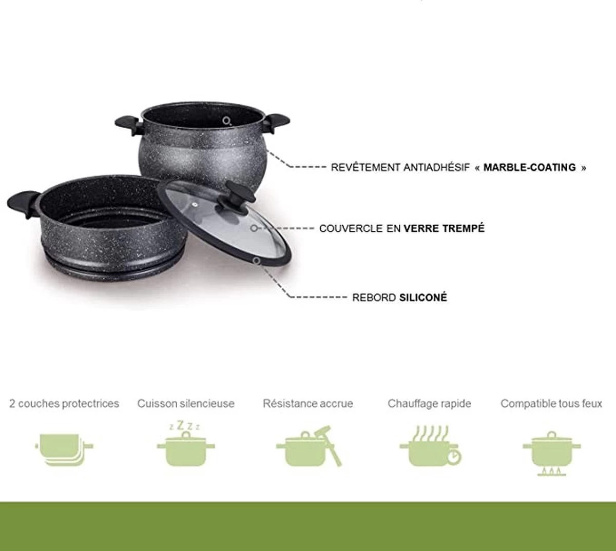 Royalty Line Pan Vapeur - Couscoussier - 6 Litres - Pour Tous Feux - Couscoussier Avec Poignées Froides - Aluminium - Cuiseur Vapeur Riz Et Légumes Avec Couvercle En Verres - Zwart 6 Royalty Line Pan Vapeur - Couscoussier - 6 Litres - Pour Tous Feux - Couscoussier Avec Poignées Froides - Aluminium - Cuiseur Vapeur Riz Et Légumes Avec Couvercle En Verres - Zwart – Image 6