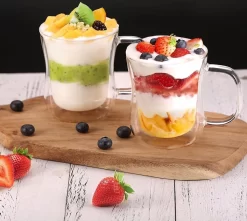 Ecooe Verres à Latte Macchiato à Double Paroi Lot De 2 Tasses à Café En Verre Borosilicate 350 ML Verres à Café En Verre Avec Poignée Pour Cappuccino Latte Macchiato Thé Glace Lait Bière