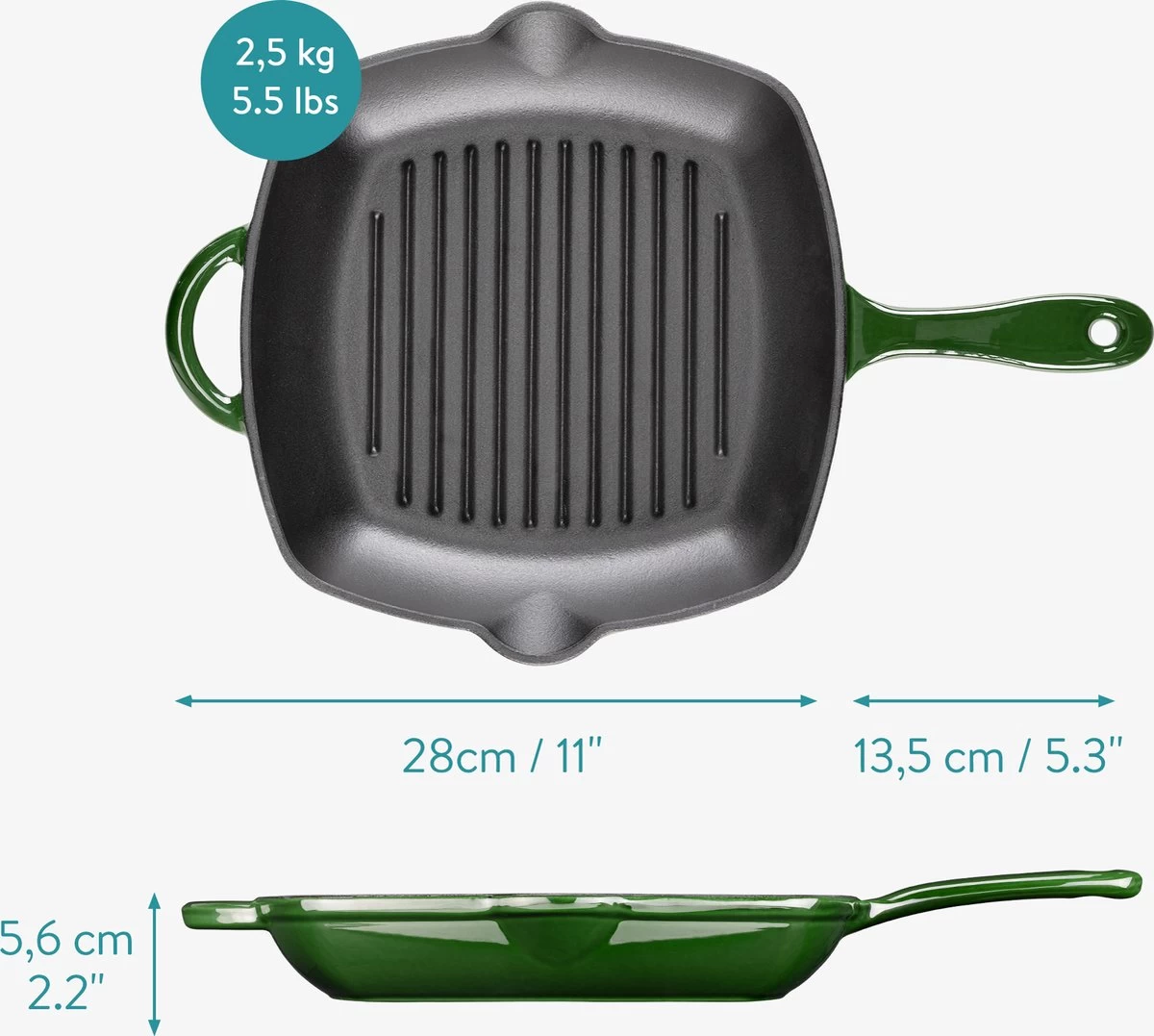 Poêle à Griller En Fonte Navaris 28 Cm - Poêle Professionnelle Avec Revêtement Antiadhésif - Pour Rôtir Et Griller De La Viande, Du Poisson Et Des Légumes Sur N'importe Quelle Cuisinière 2 Poêle à Griller En Fonte Navaris 28 Cm - Poêle Professionnelle Avec Revêtement Antiadhésif - Pour Rôtir Et Griller De La Viande, Du Poisson Et Des Légumes Sur N'importe Quelle Cuisinière – Image 2