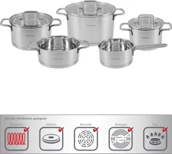 ProfiCook KTS 1225 - Set De Casseroles En Acier Inoxydable 5 Pièces - Avec Indication De La Taille