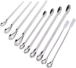 Micro Cuillère En Acier Inoxydable, Cuillère à échantillon De Laboratoire Réactif, Cuillère à Grattoir De Laboratoire, Mini Micro Cuillère 10 Paquets 4 Têtes Simples, 4 Têtes Doubles, 2 Têtes Carrées (Argent)