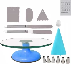 Support à Gâteau De 30,5 Cm Avec Spatule à Glaçage En Acier Inoxydable, Cuillère à Gâteau, Glaçage Lisse, Embrayage Pour La Cuisson, Bleu